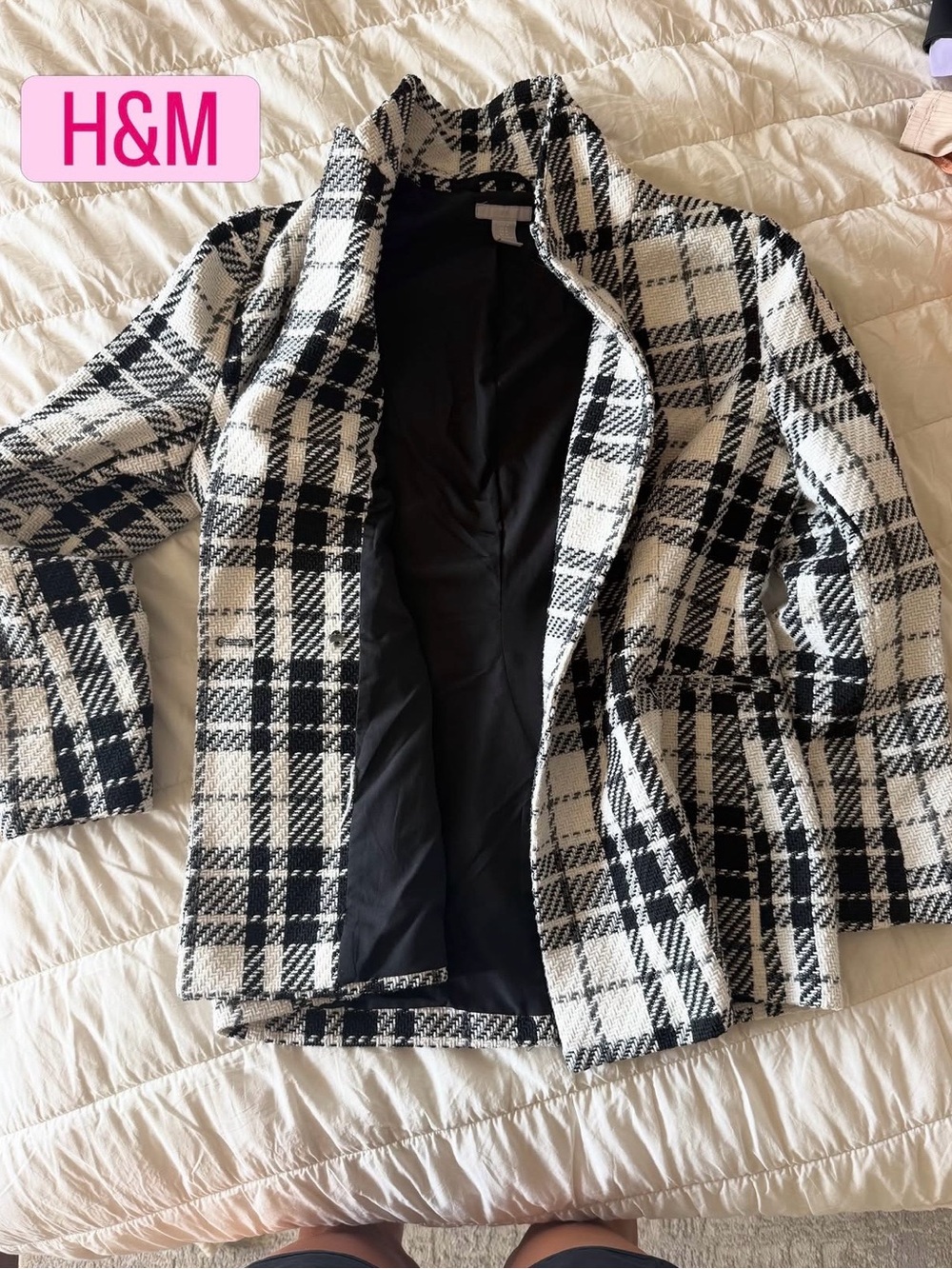 H&M Black and White Plaid Blazer Jacket